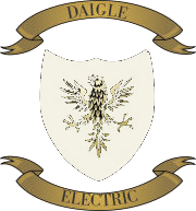 Daigle Electric shield logo: gold eagle on a white shield