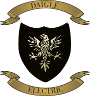 Daigle Electric shield logo: gold eagle on a black shield